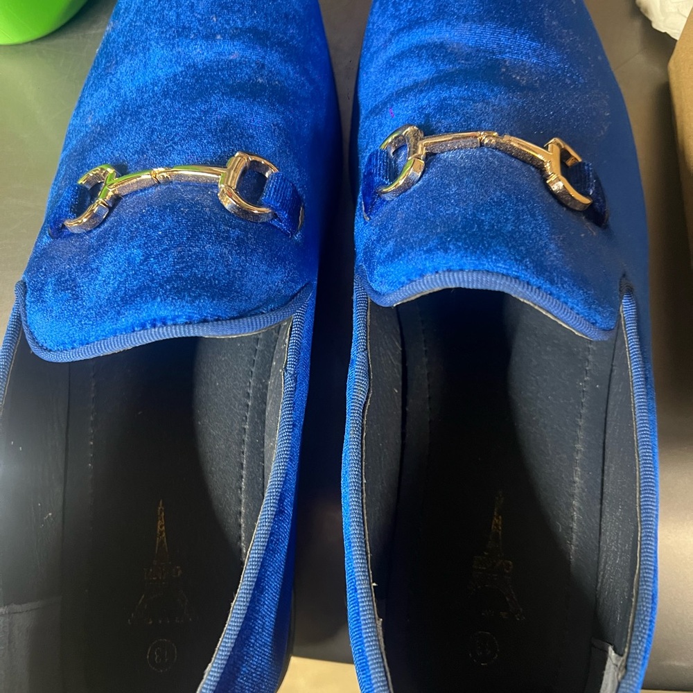Blue Velvet Men's Loafers with Gold Accent